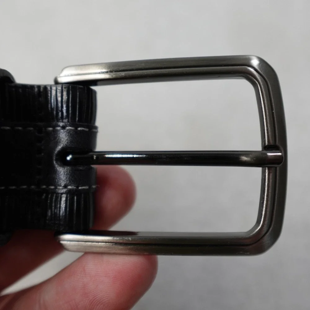 Mezlan Leather Belt Mens 40 Black Embossed Silver Buckle Designer Spain